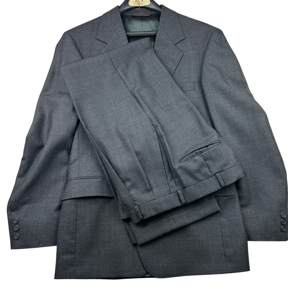 Vintage Botany 500 Couture Suit 41R Gray Glen Plaid Wool 2pc Made USA